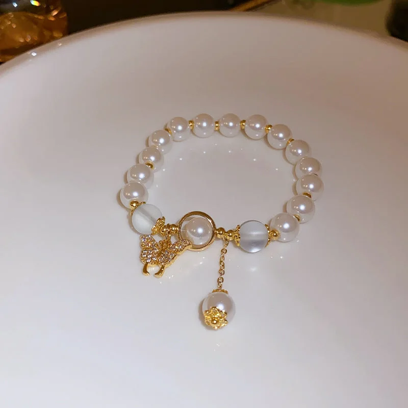 95# Elastic Bracelet-Gold-Pearl