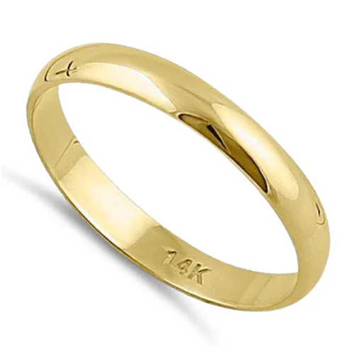 women's matching engagement and wedding rings-Solid 14K Yellow Gold 3mm Dome Wedding Band