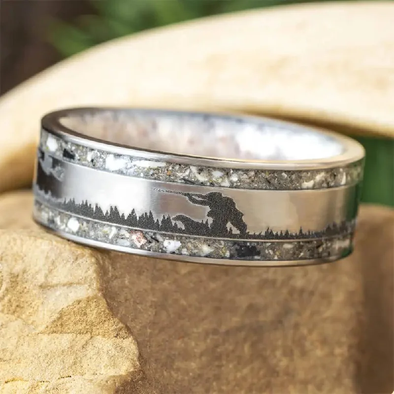 women's thin band rings-Hunting Dog Memorial Ring with Antler and Engraving