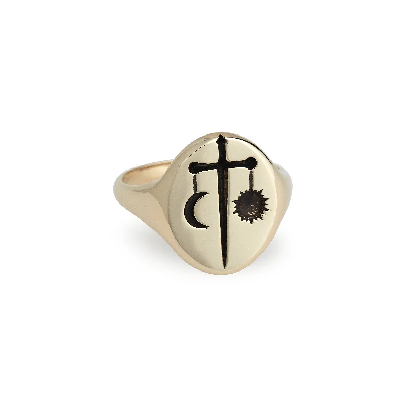 women's boho rings-Brass & Silver Zodiac Signets