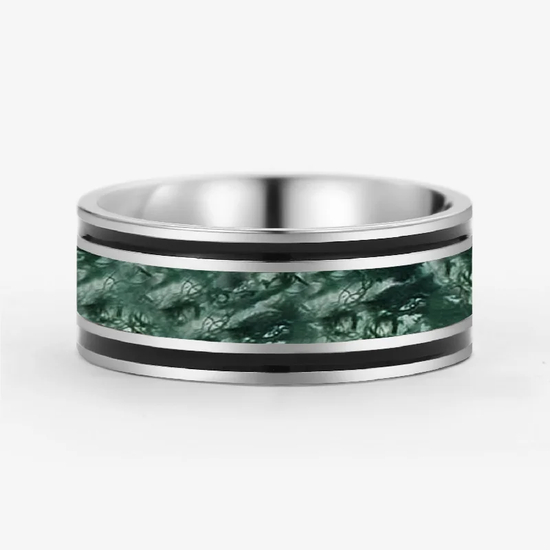 women's delicate engagement rings-9mm Moss Agate Couple Men's Wedding Band