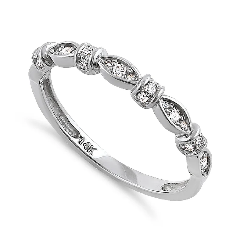 women's princess-cut engagement rings-Solid 14K White Gold Half Eternity Round Marquise Pattern Diamond Ring