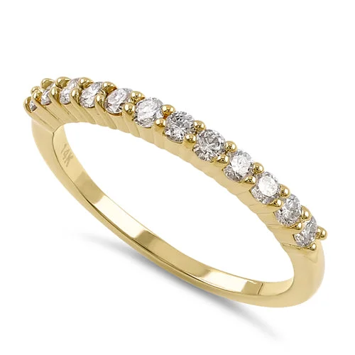 women's bohemian engagement rings-Solid 14K Yellow Gold 2.0mm Half Eternity Diamond Ring