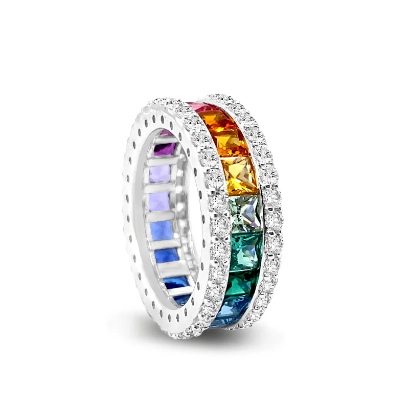 women's emerald rings-Rainbow Sapphire Eternity Ring