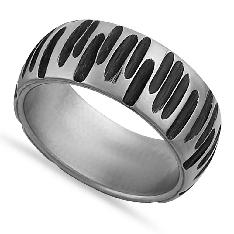 women's moon engagement rings-Stainless Steel Dented Pattern Wedding Band