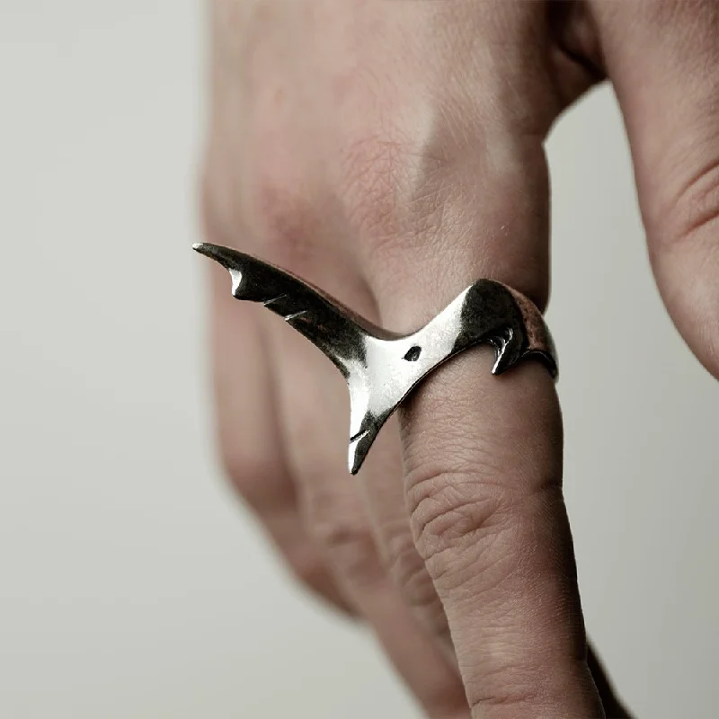 women's angel wing rings-Shark ring