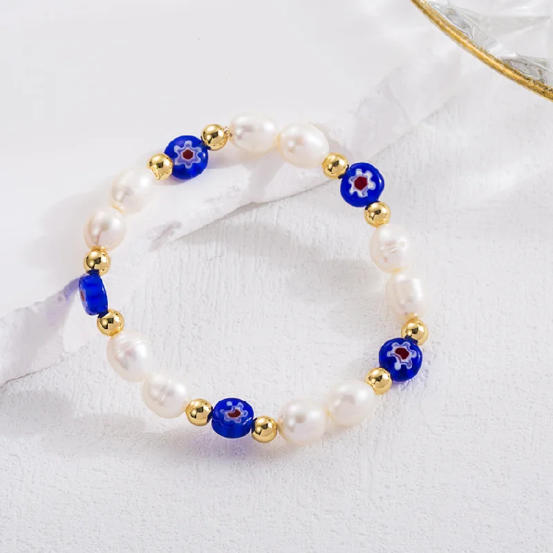 women's rope bracelets-Sweet Flower Freshwater Pearl Copper Beaded Plating 18k Gold Plated Bracelets