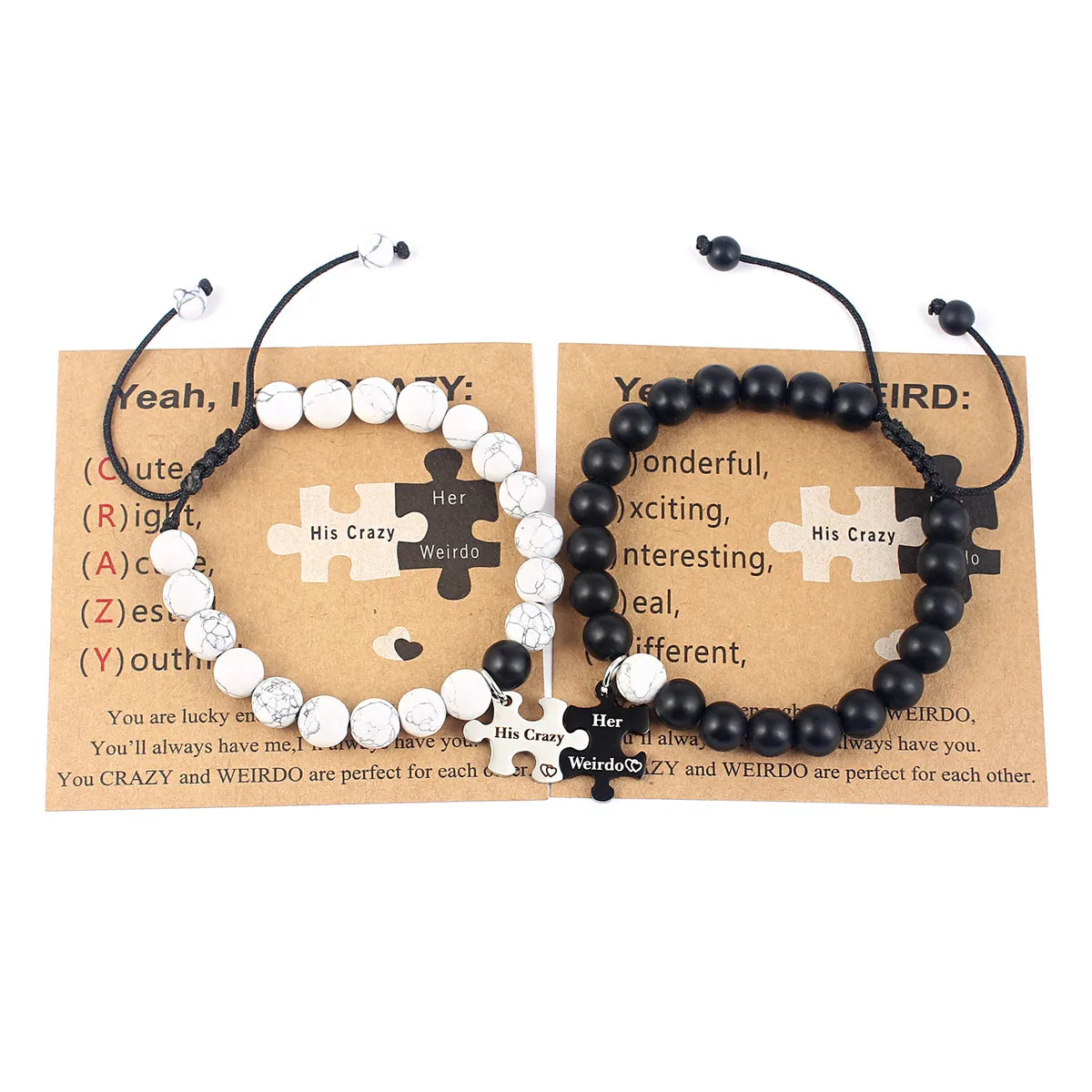 women's solid bangles-Casual Letter Jigsaw Stainless Steel Natural Stone Beaded Handmade Couple Bracelets