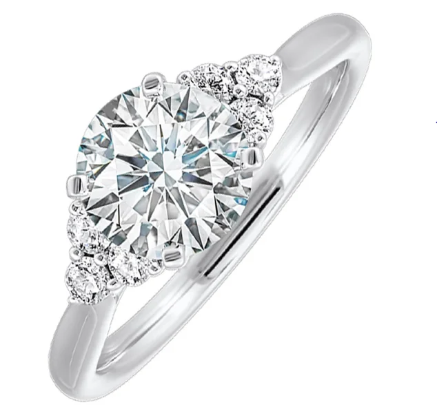 women's baguette engagement rings-14K White Gold Carter's 89 0.20cttw SI H-I Diamond Ring with LAB GROWN 1.00ct VS1 G RBC Center Diamond