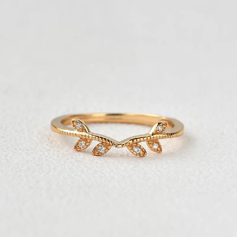 women's lab-grown diamond engagement rings-Vine Leaf Moissanite Yellow Gold Wedding Band