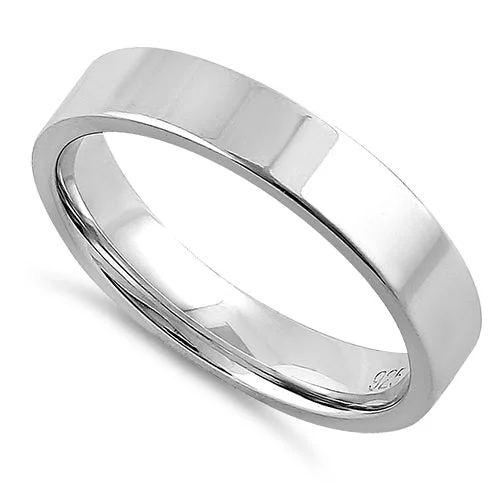 women's asymmetrical engagement rings-Sterling Silver 4MM Flat Wedding Band