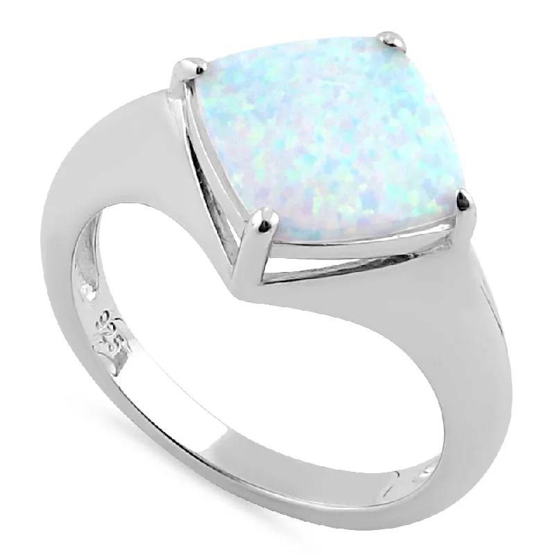 women's flush-set engagement rings-Sterling Silver White Lab Opal Diamond Ring