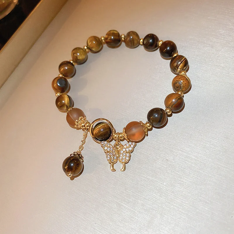 92# Elastic Bracelet-Gold-Brown Tigereye