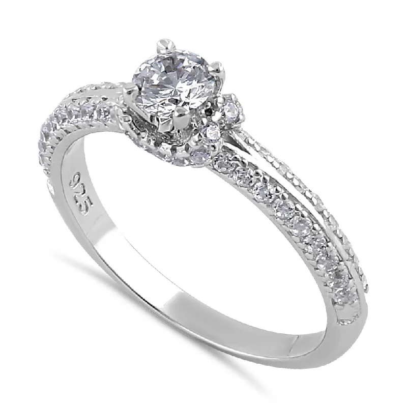 women's braided engagement rings-Sterling Silver Clear CZ Classy Engagement Ring