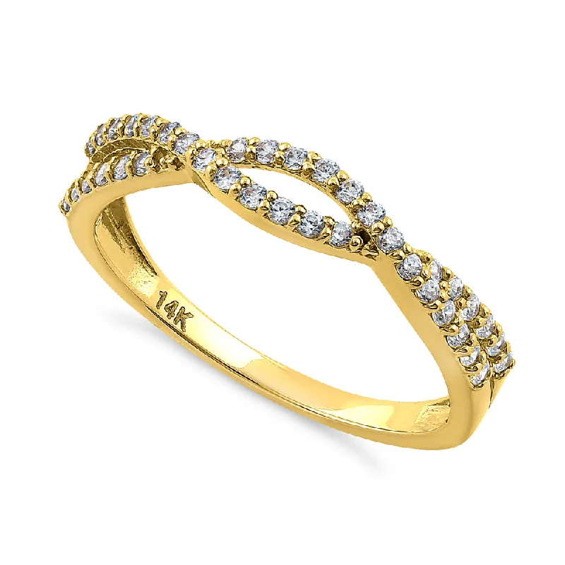 women's hidden halo engagement rings-Solid 14K Yellow Gold Overlapping Twist 0.37 ct. Diamond Ring