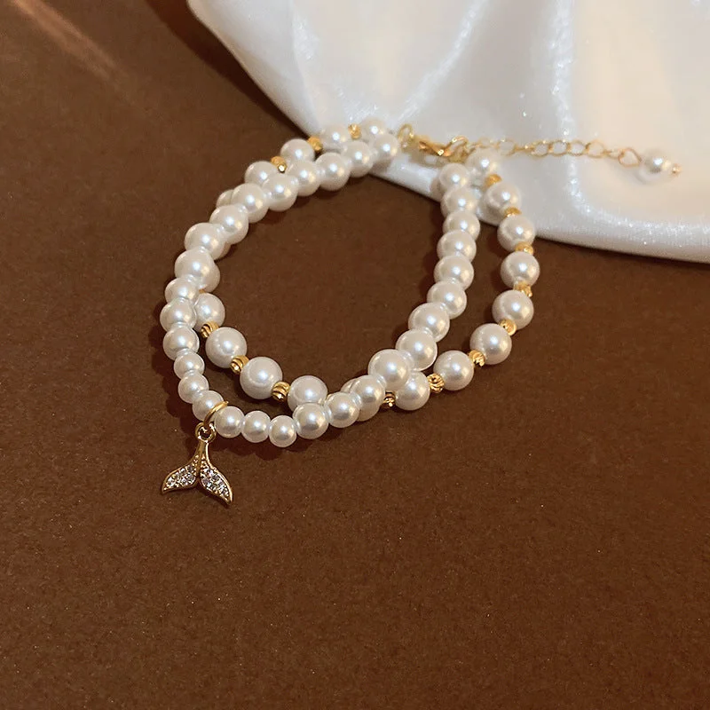 77# Bracelet-Gold-White Pearl Fishtail