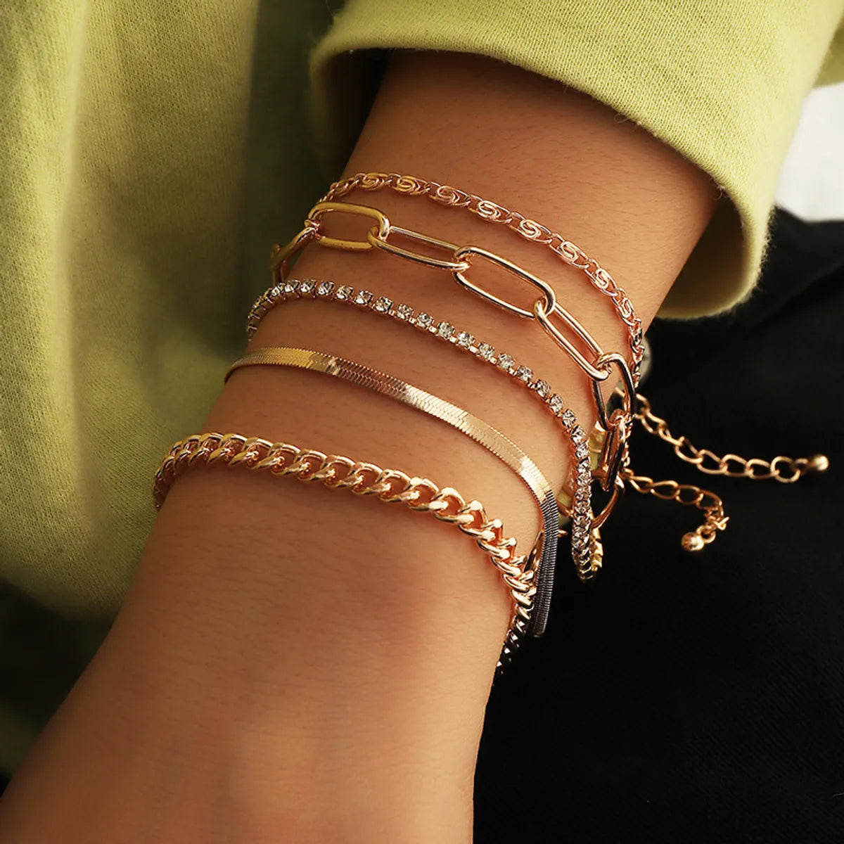 women's bold bangles-Fashion Simple Thick Chain Bracelet 5 Set