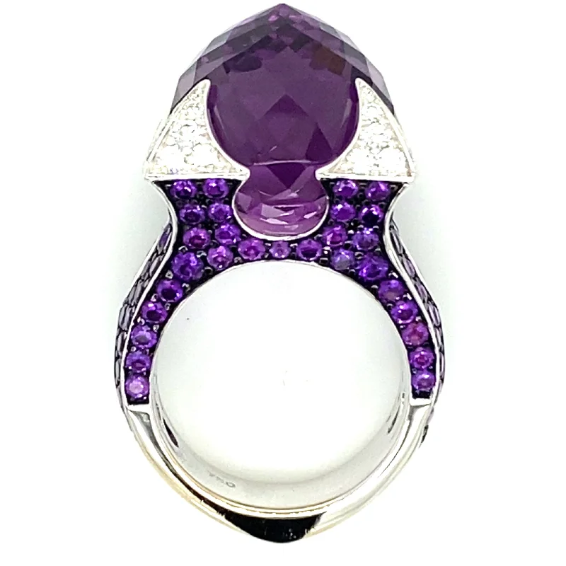 women's split-shank engagement rings-Estate Rodney Rayner Amethyst & Diamond Ring