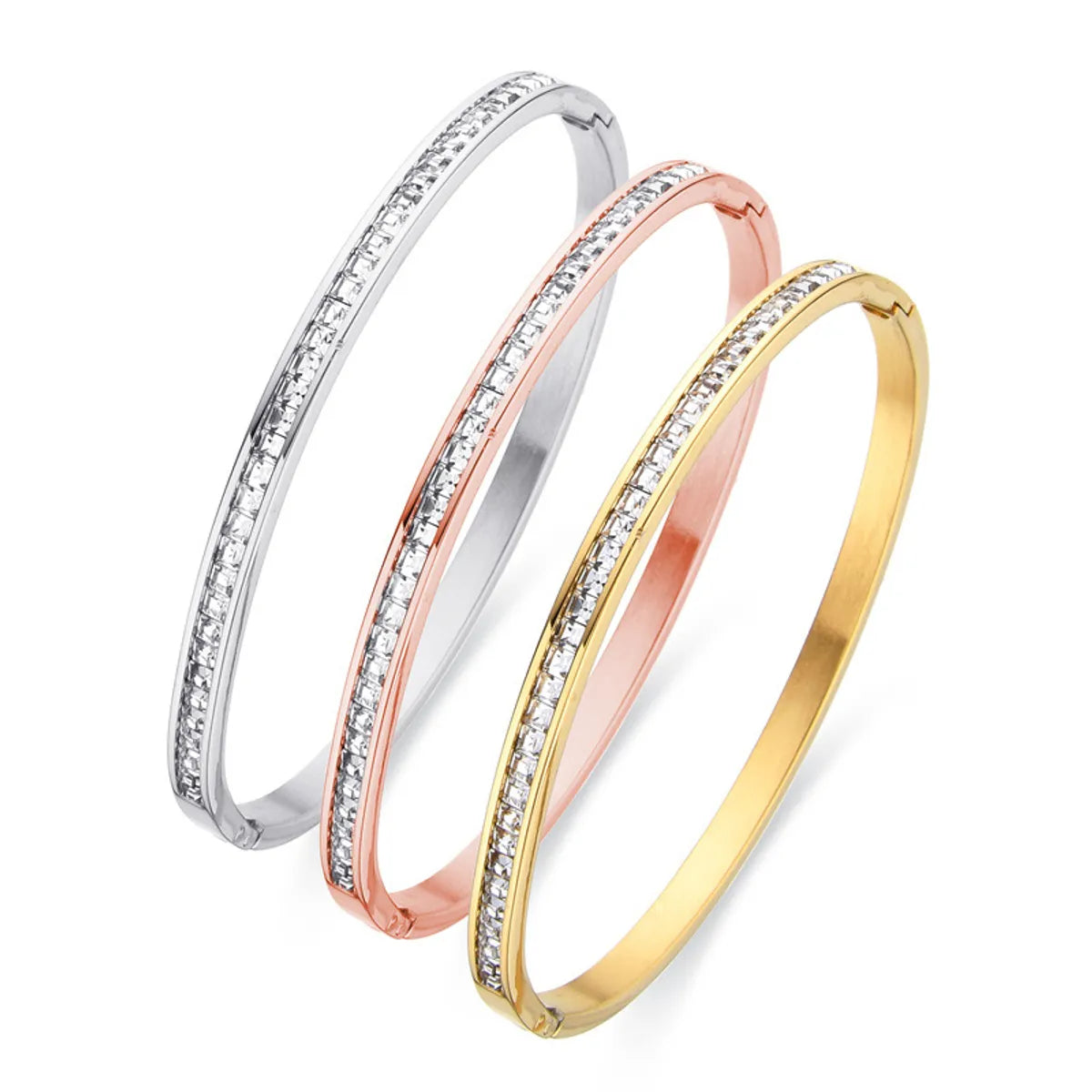 women's charm bracelets-Simple Style Geometric Stainless Steel Plating Inlay Zircon Gold Plated Bangle