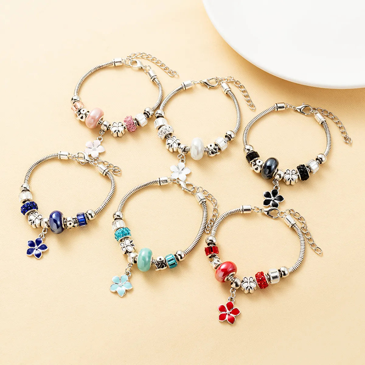 women's ruby bracelets-Sweet Flower Glass Titanium Steel Plating Bracelets