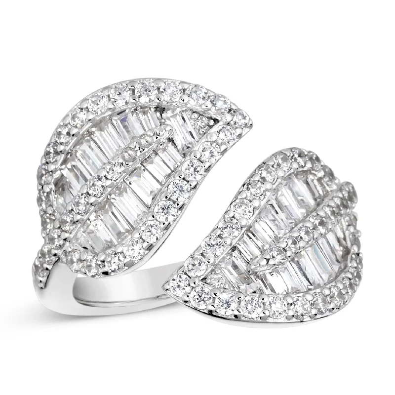 women's platinum rings-Bypass Leaf Ring