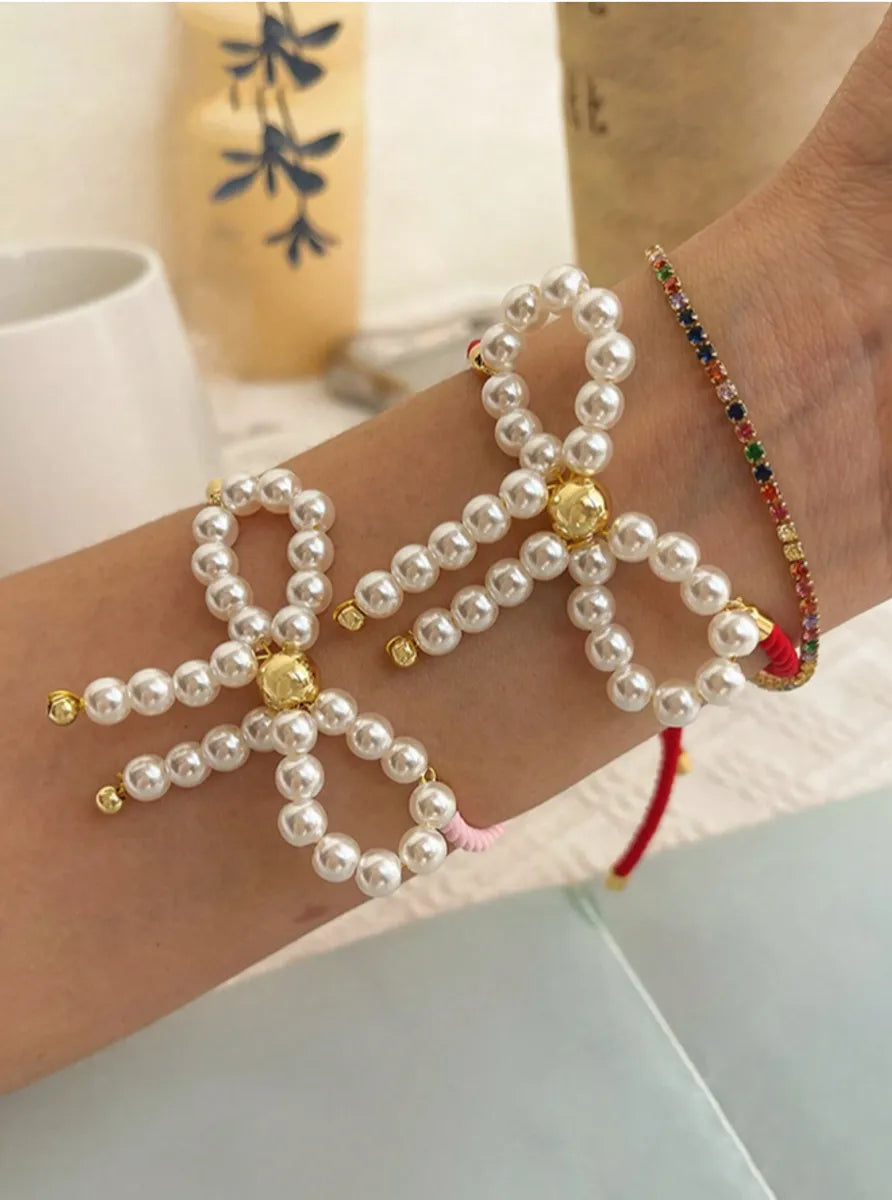 women's mother-daughter bracelets-Wholesale Jewelry Elegant Classic Style Bow Knot Imitation Pearl Copper Bracelets