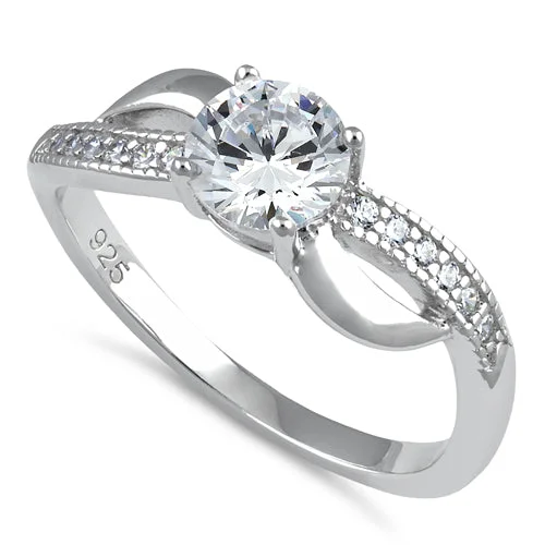 women's floral engagement rings-Sterling Silver Clear CZ Engagement Ring