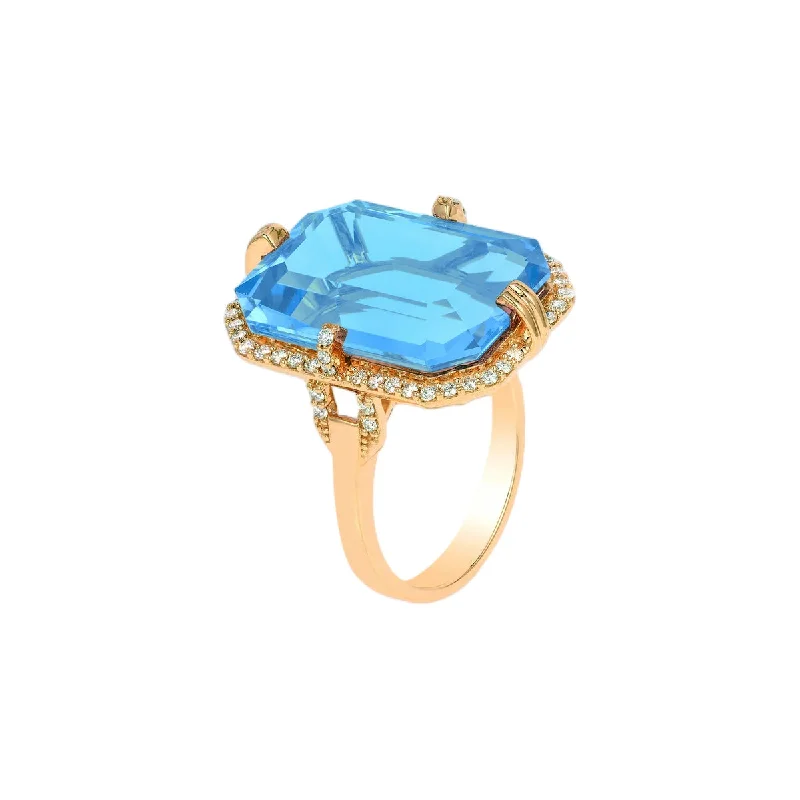 women's platinum engagement rings-Goshwara Gossip Blue Topaz Emerald Cut Diamond Ring