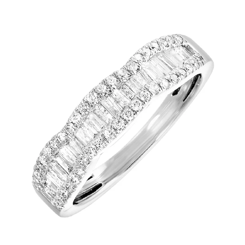 women's tension-set engagement rings-Baguette Diamond Ring with Scalloped Sides