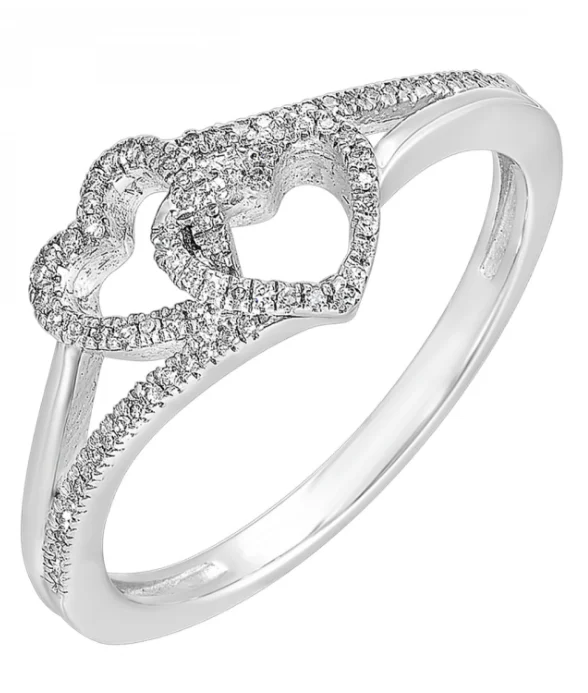 women's eternity band engagement rings-Silver 0.10cttw Diamond Ring with Hearts