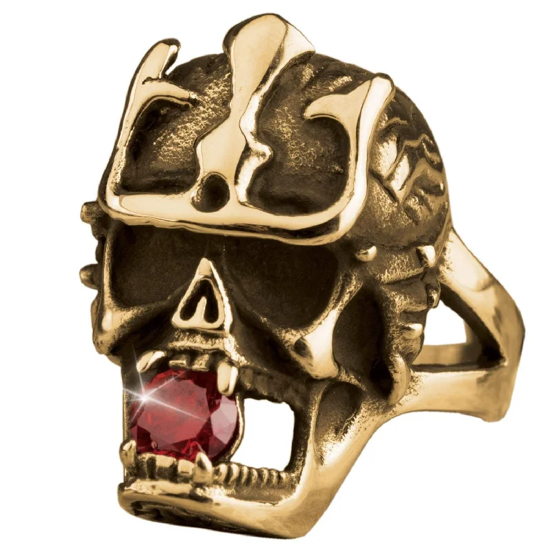 women's birthstone rings-Azteca Skull Gold Men's Ring