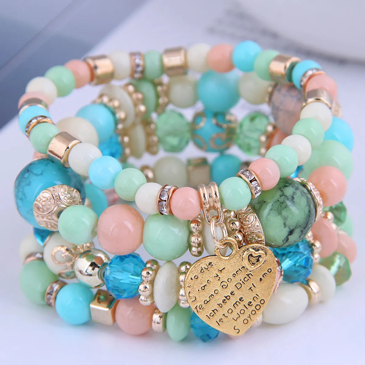 women's thin bangles-Bohemian Metal Peach Heart Multi-Layer Bracelet