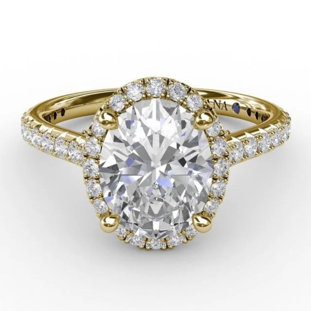 women's bar engagement rings-Oval Diamond Halo Engagement Semi-Mount Ring With Diamond Band