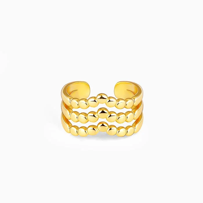 women's nature-inspired rings-Golden Beads Triple Tiara Ring