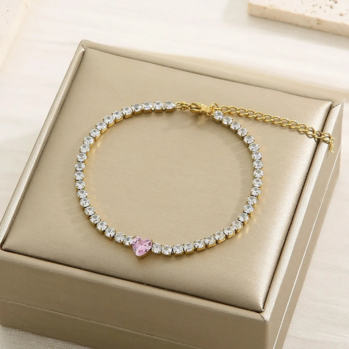 women's adjustable bracelets-Simple Style Classic Style Heart Shape Titanium Steel Inlay Zircon Tennis Bracelet