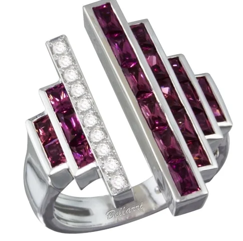 women's statement engagement rings-14K White Gold 2.96cttw Rhodolite & 0.15cttw Diamond Ring by Bellarri