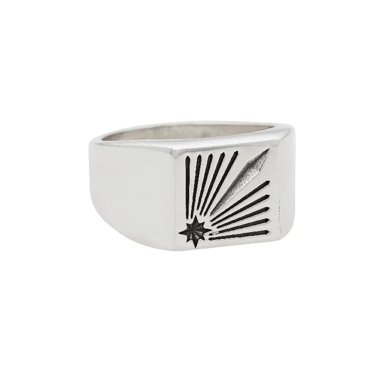 women's two-tone rings-Sun Ray Engraved Signet Ring