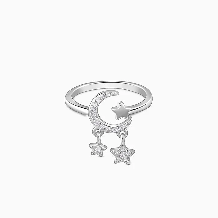 women's stacking rings set-Silver Shiny Crescent Ring