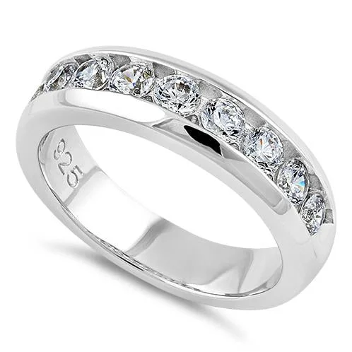 women's nature-inspired engagement rings-Sterling Silver Men's Wedding Band CZ Rings