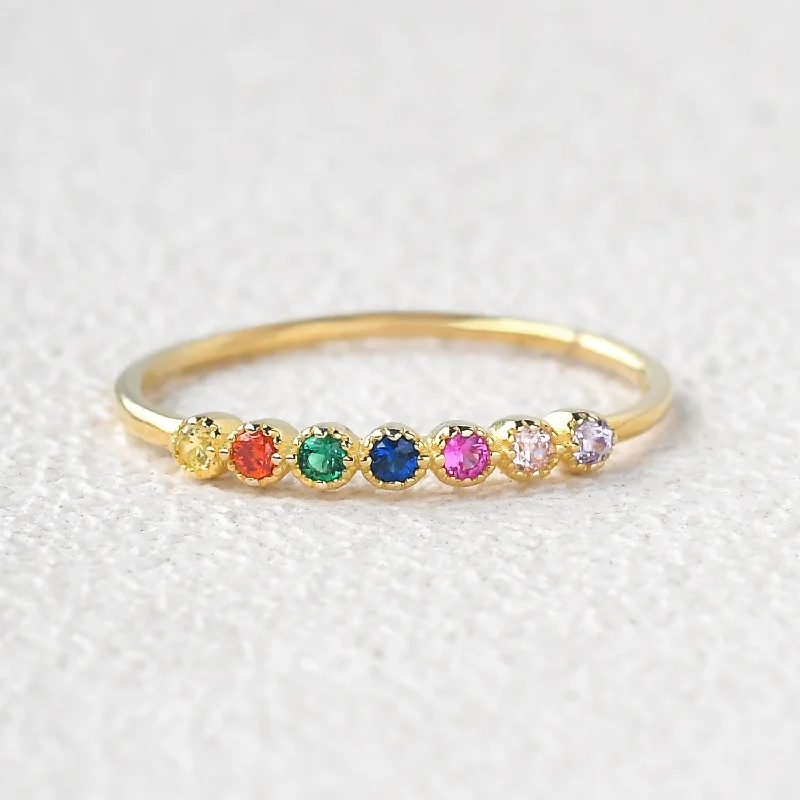 women's ethical engagement rings-Rainbow Lab Sapphire Gemstone Half Rose Gold Wedding Band