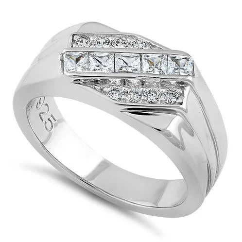 women's floral engagement rings-Sterling Silver Men's Engagement CZ Rings