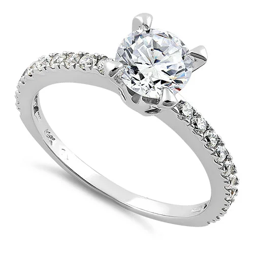 women's rope engagement rings-Solid 14K White Gold Majestic Clear Round Cut Engagement CZ Ring