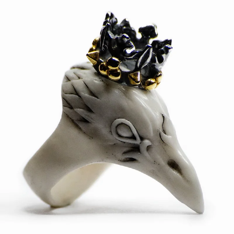 women's fashion rings-Crowned corax - white  - final sale