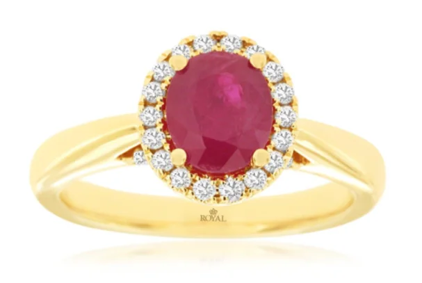 women's low-profile engagement rings-14K Yellow Gold 1.23ct Ruby & 0.34cttw SI1 G-H Diamond Ring by RJM