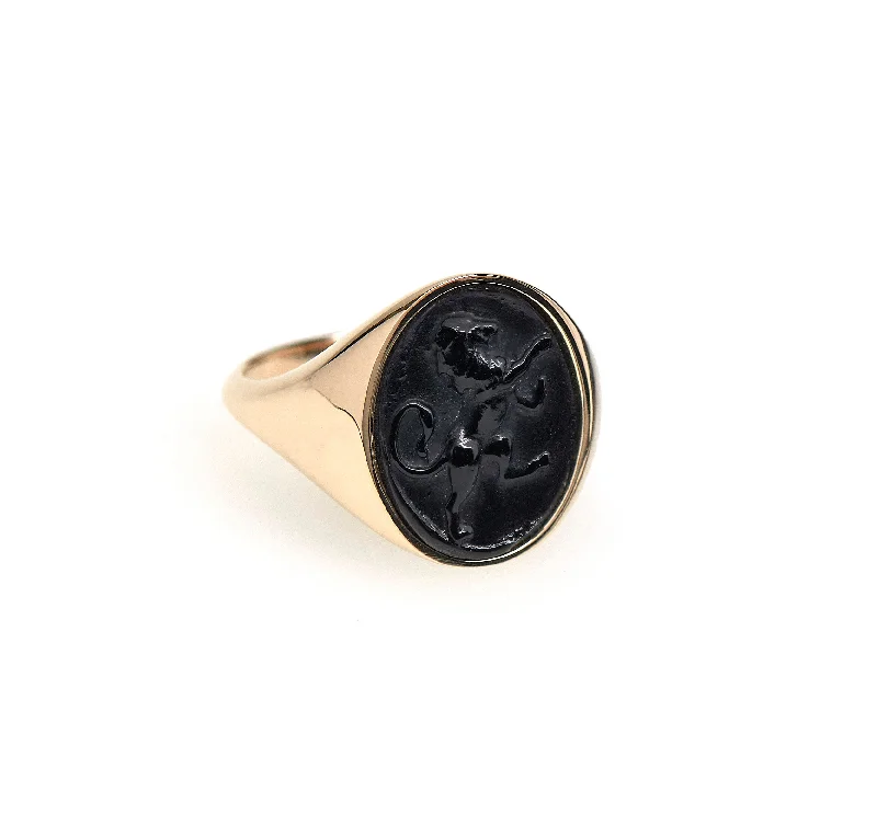 women's solitaire rings-LION INTAGLIO SIGNET RING