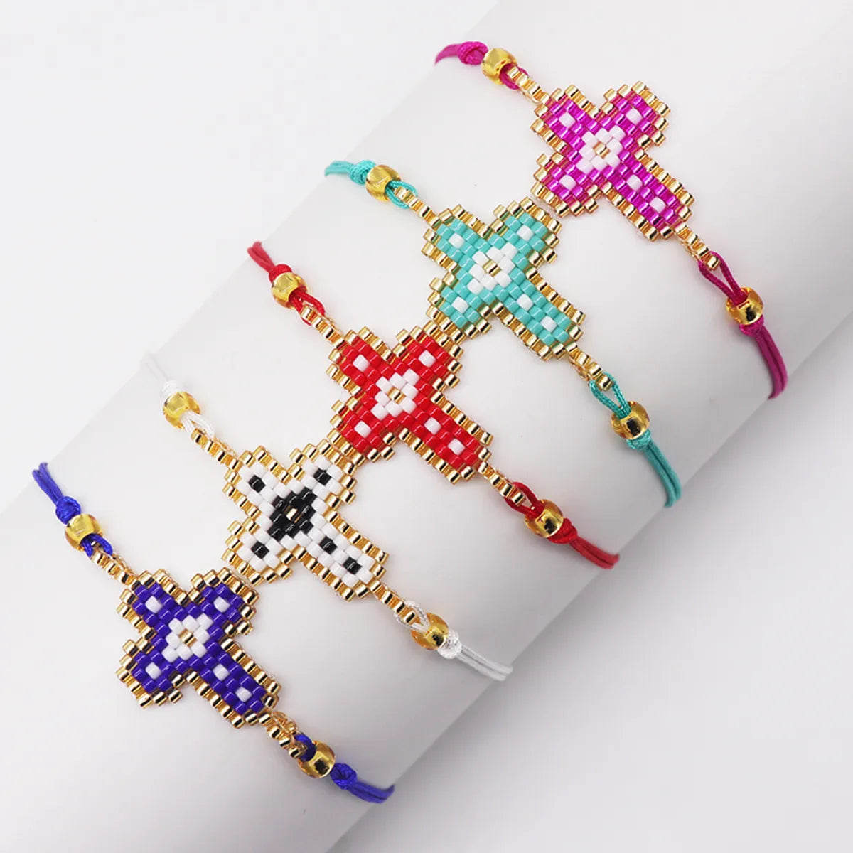 women's mixed-metal bracelets-Casual Simple Style Cross Glass Handmade Couple Bracelets