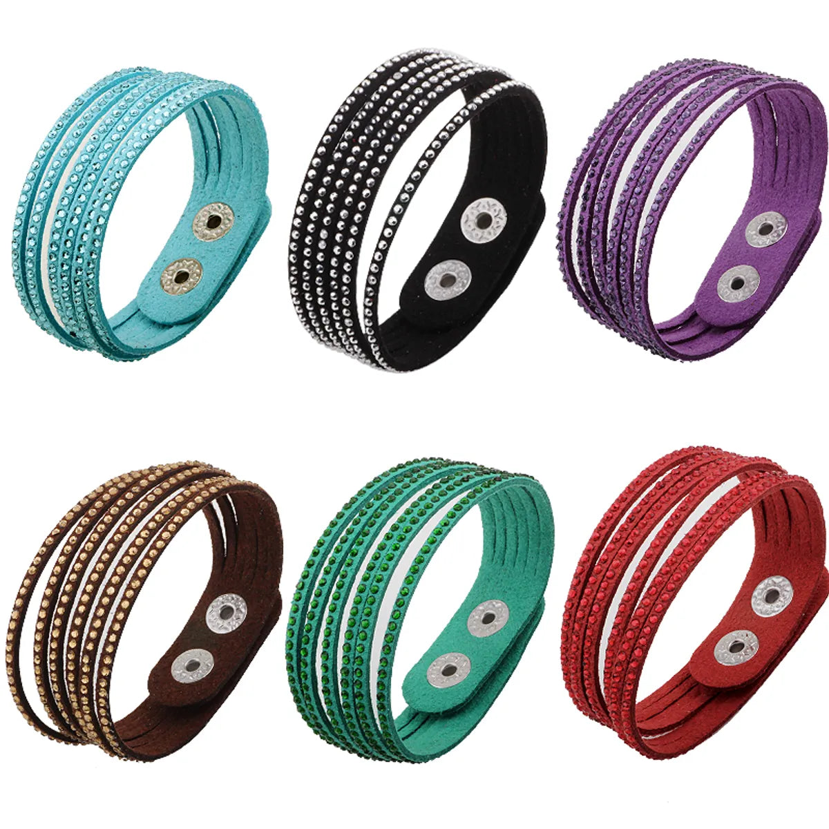 women's charm bracelets-Fashion Solid Color Rhinestone Suede Inlay Rhinestones Women'S Wristband