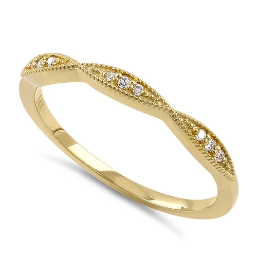 women's anniversary engagement rings-Solid 14K Yellow Gold Thin Pave Half Eternity Diamond Ring