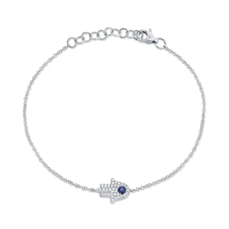 women's diamond bracelets-Shy Creation Diamond & Blue Sapphire Hamsa Bracelet