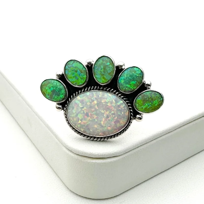 women's geometric rings-Green Spider Opal Cluster Ring